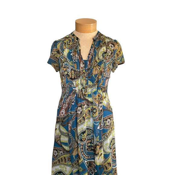 JBS Paisley Print Multicolor Empire Waist Short Sleeve Dress Size 10 Boho - Picture 11 of 11